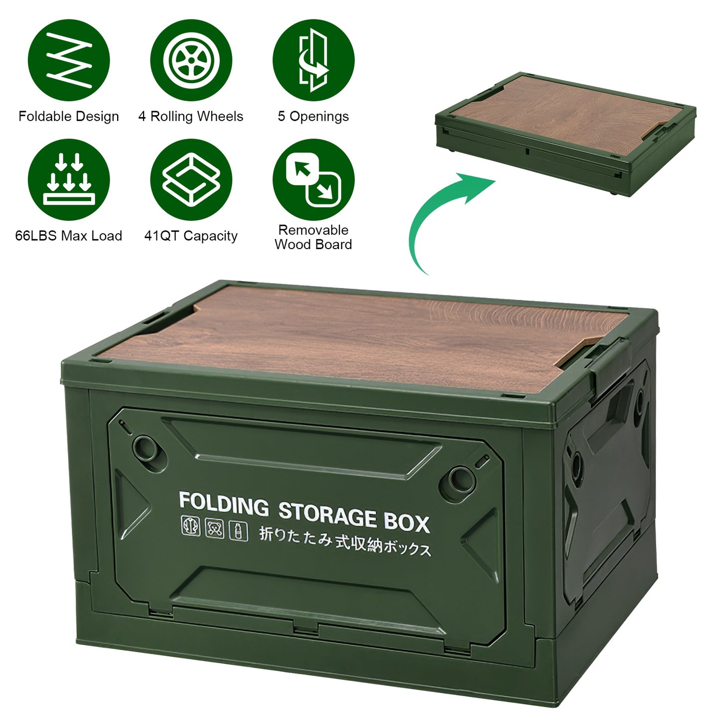 Collapsible Storage Bin with Wheels & Cutting Board Lid - 41QT
