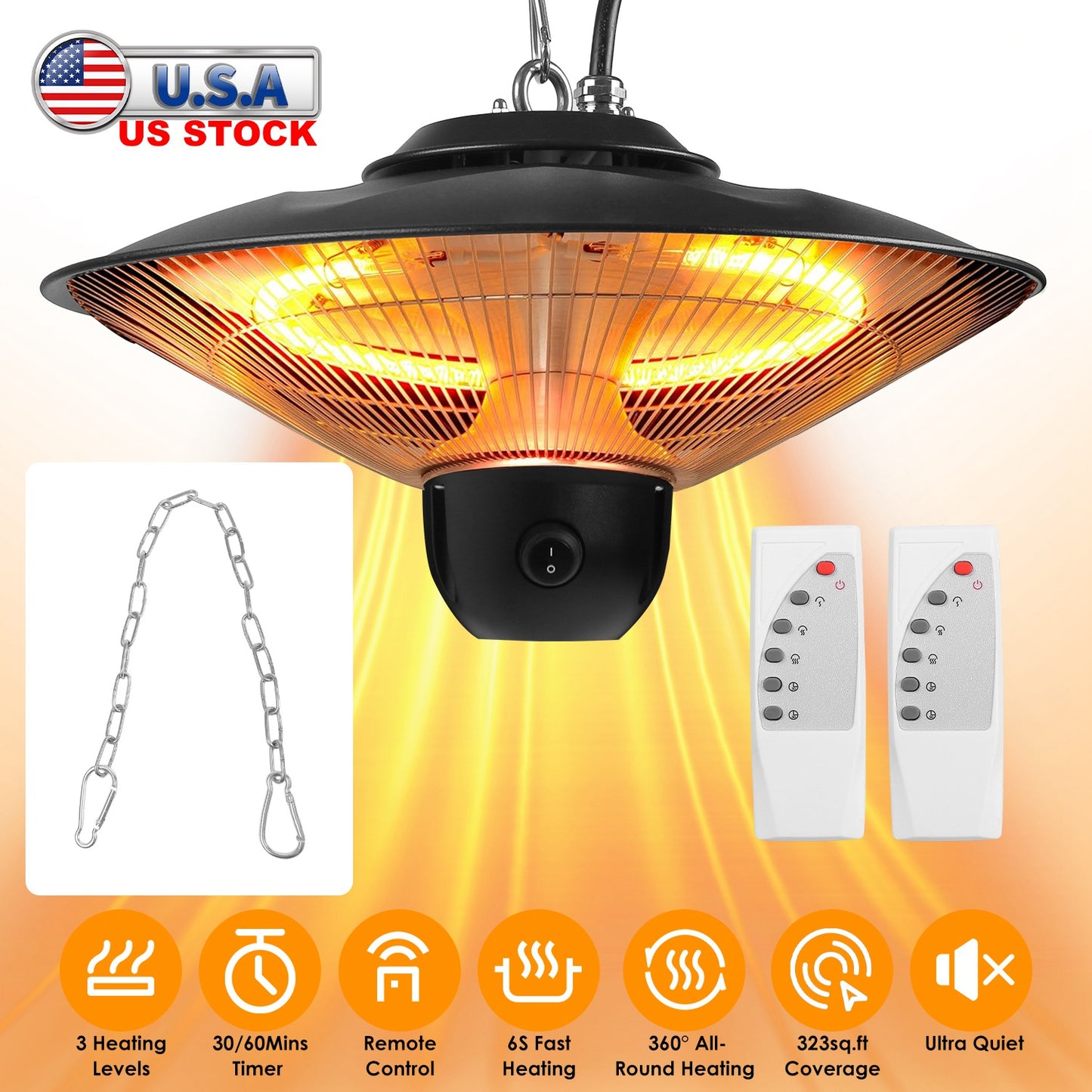 1500W Electric Patio Heater with Remote & Timer