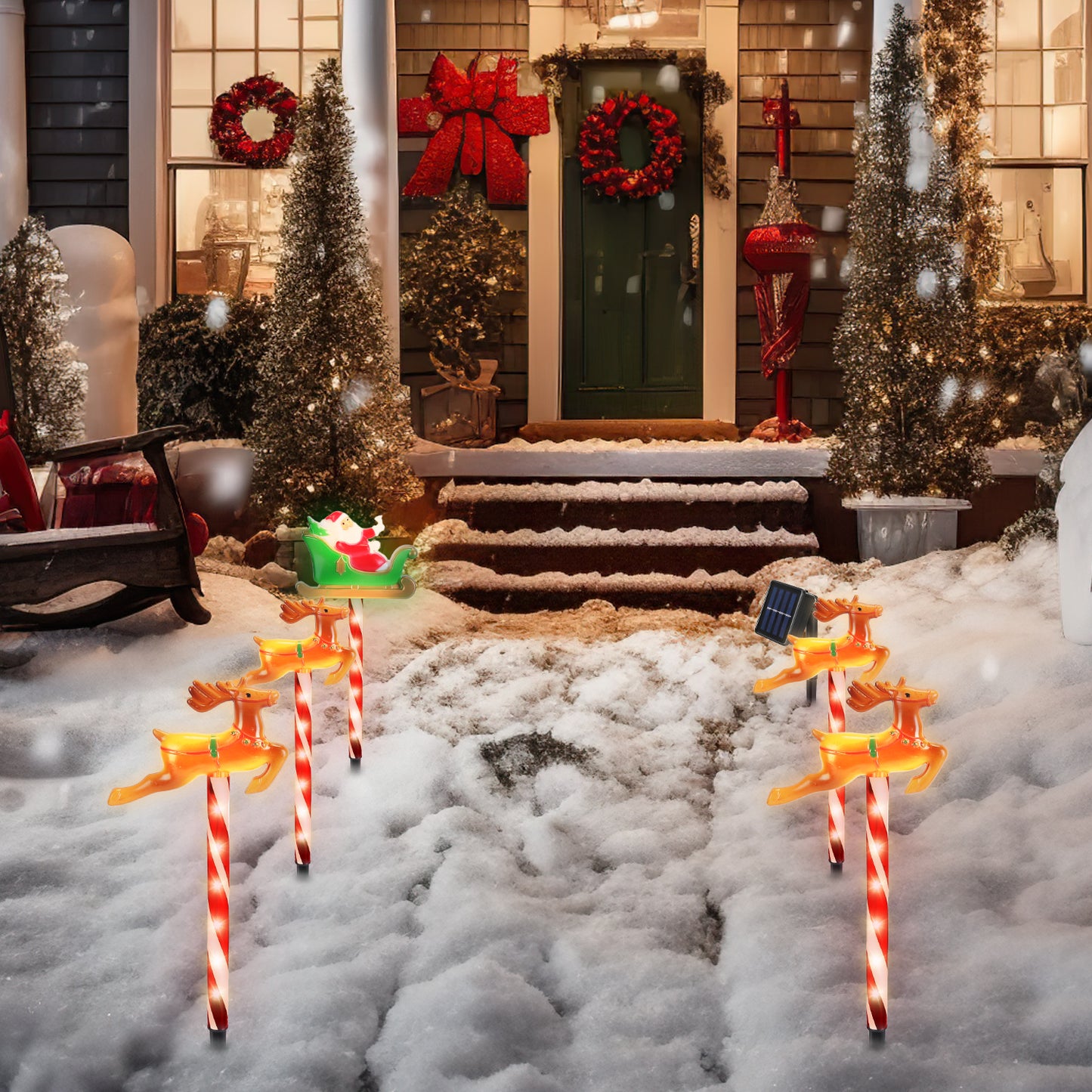 Solar Christmas Pathway Lights 5-Pack with 8 Lighting Modes