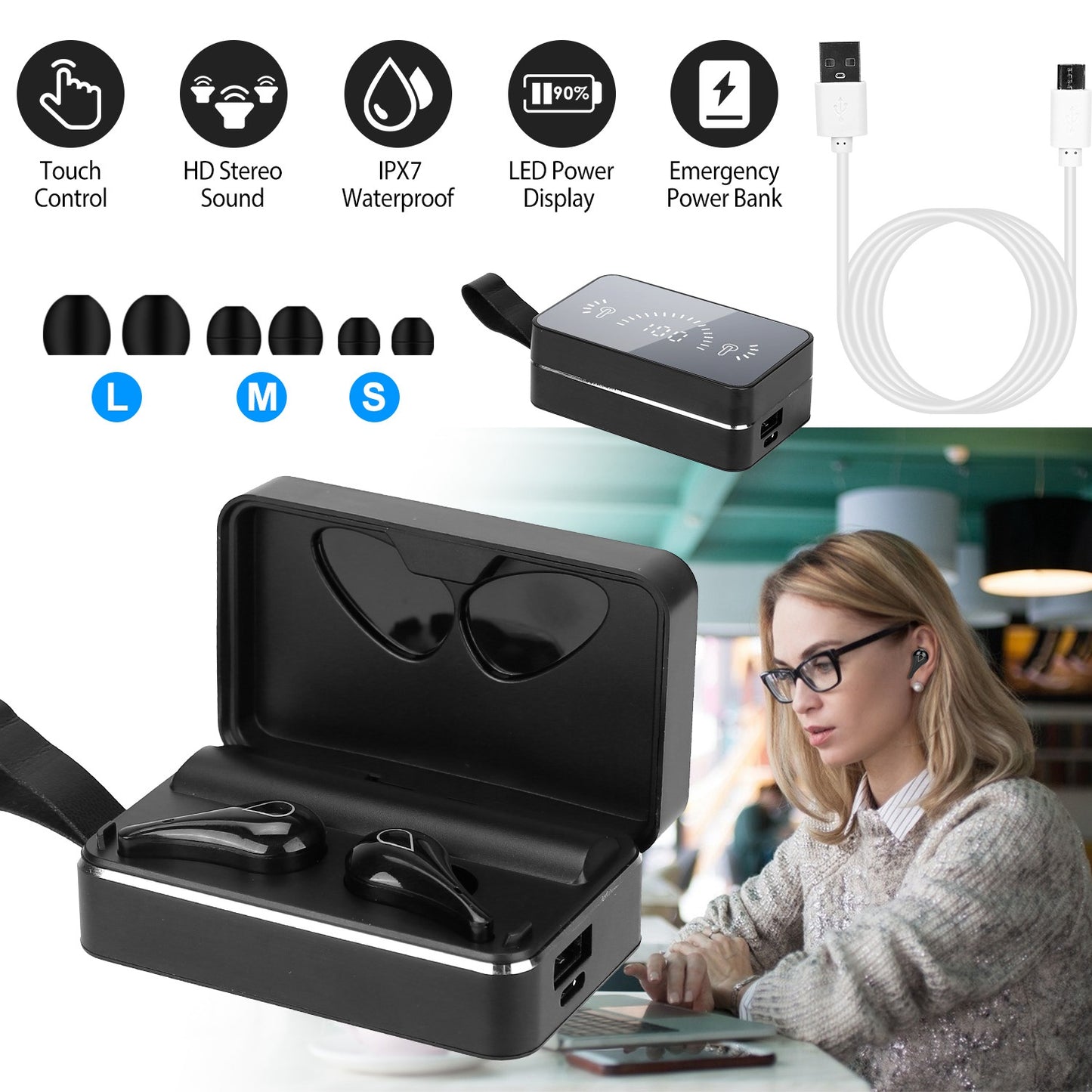 Wireless Earbuds with IPX7 Waterproof & LED Charging Case