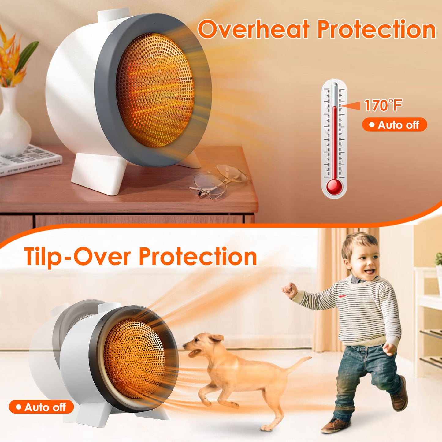 1000W Ceramic Space Heater with 3 Modes & Safety Shutoff