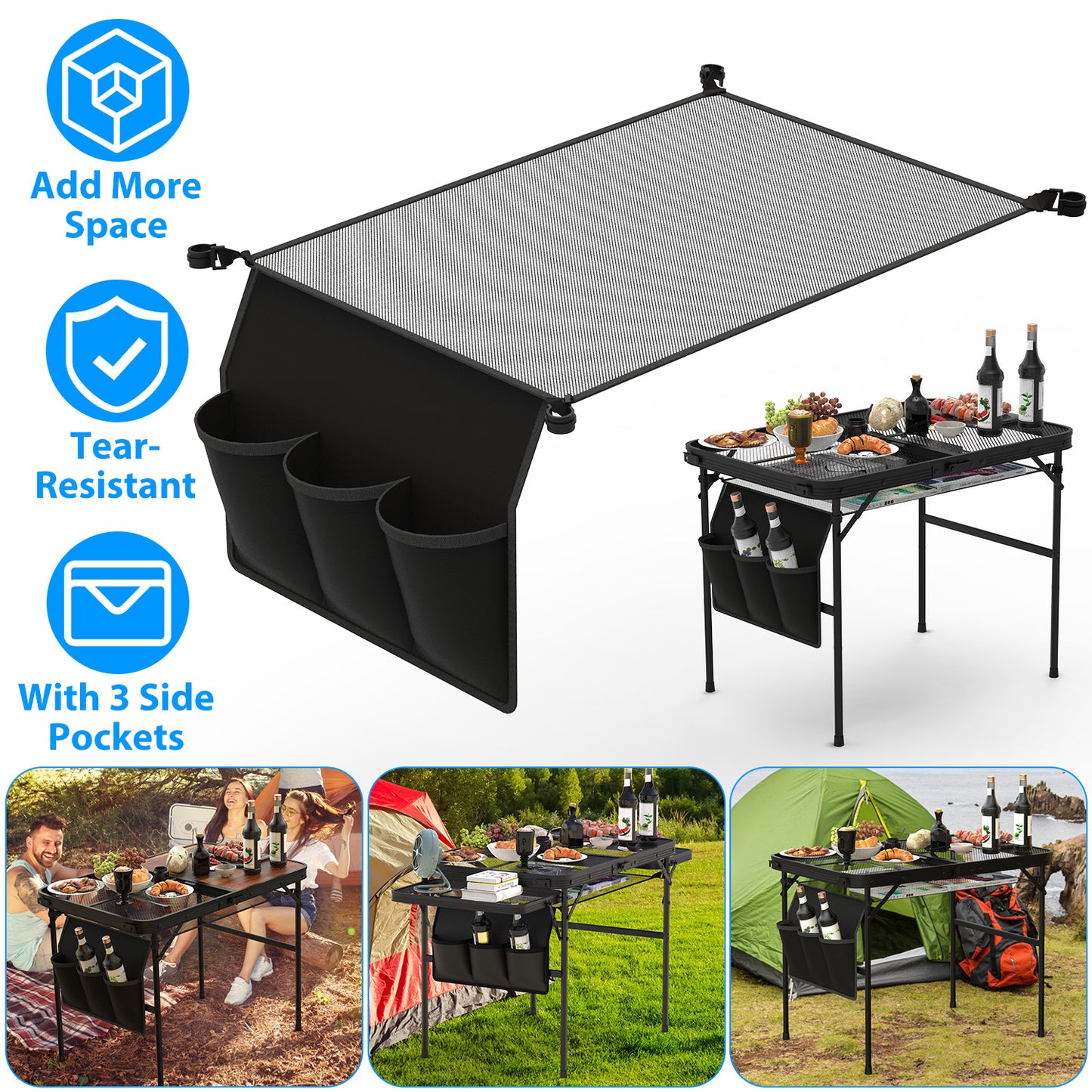 Foldable Camping Table with Adjustable Height & 88lb Capacity