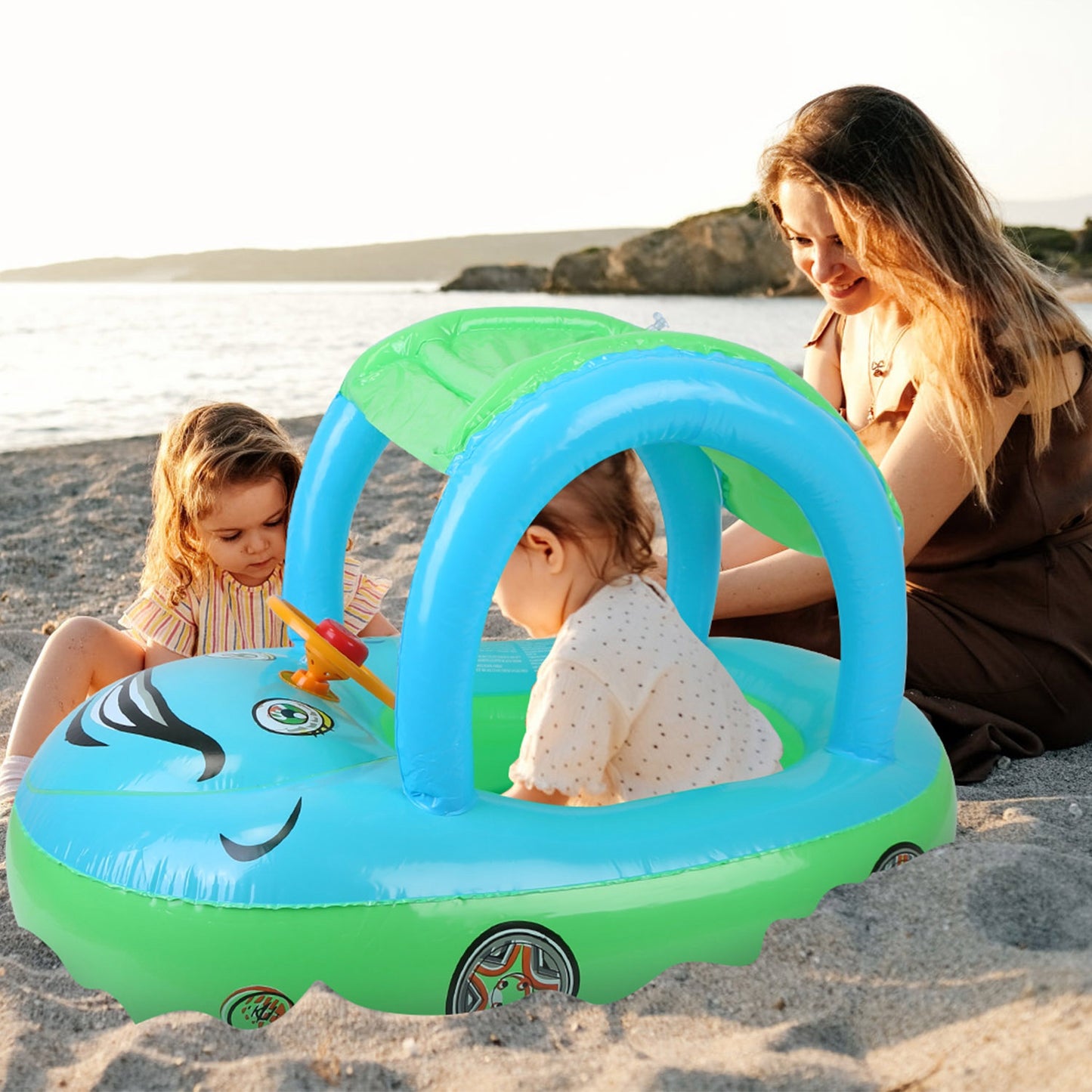 Baby Pool Float with Sun Canopy - Car Shaped Swim Ring