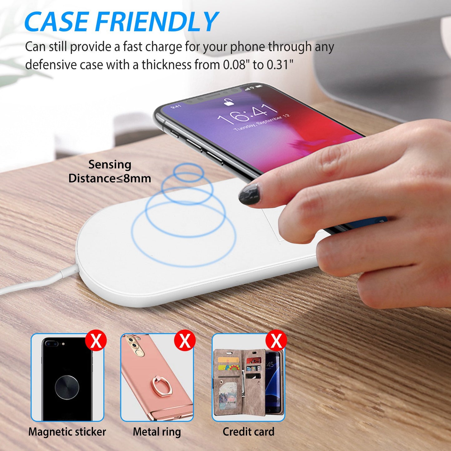 2-in-1 Wireless Charger for iPhone & Apple Watch - 10W Qi Pad