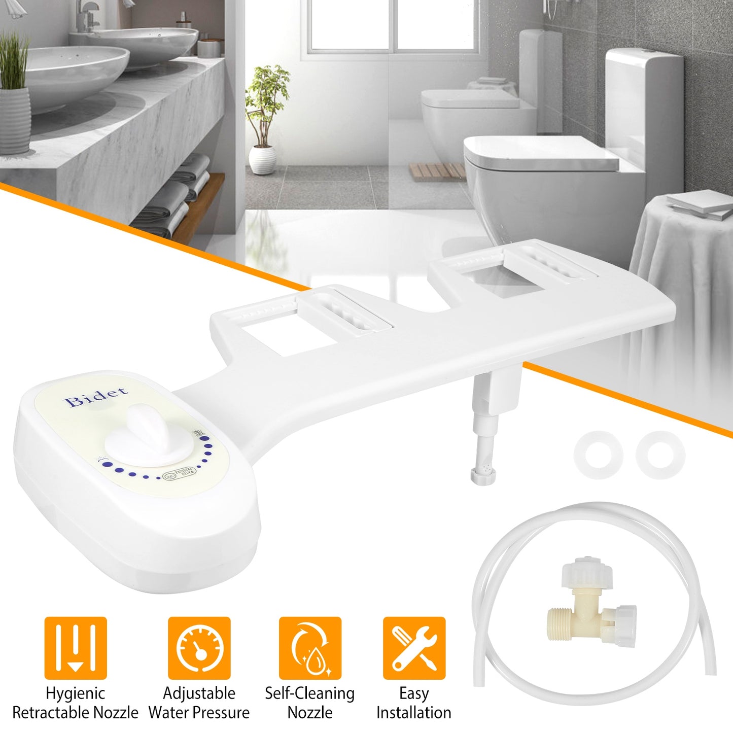 Non-Electric Bidet Attachment with Adjustable Water Pressure