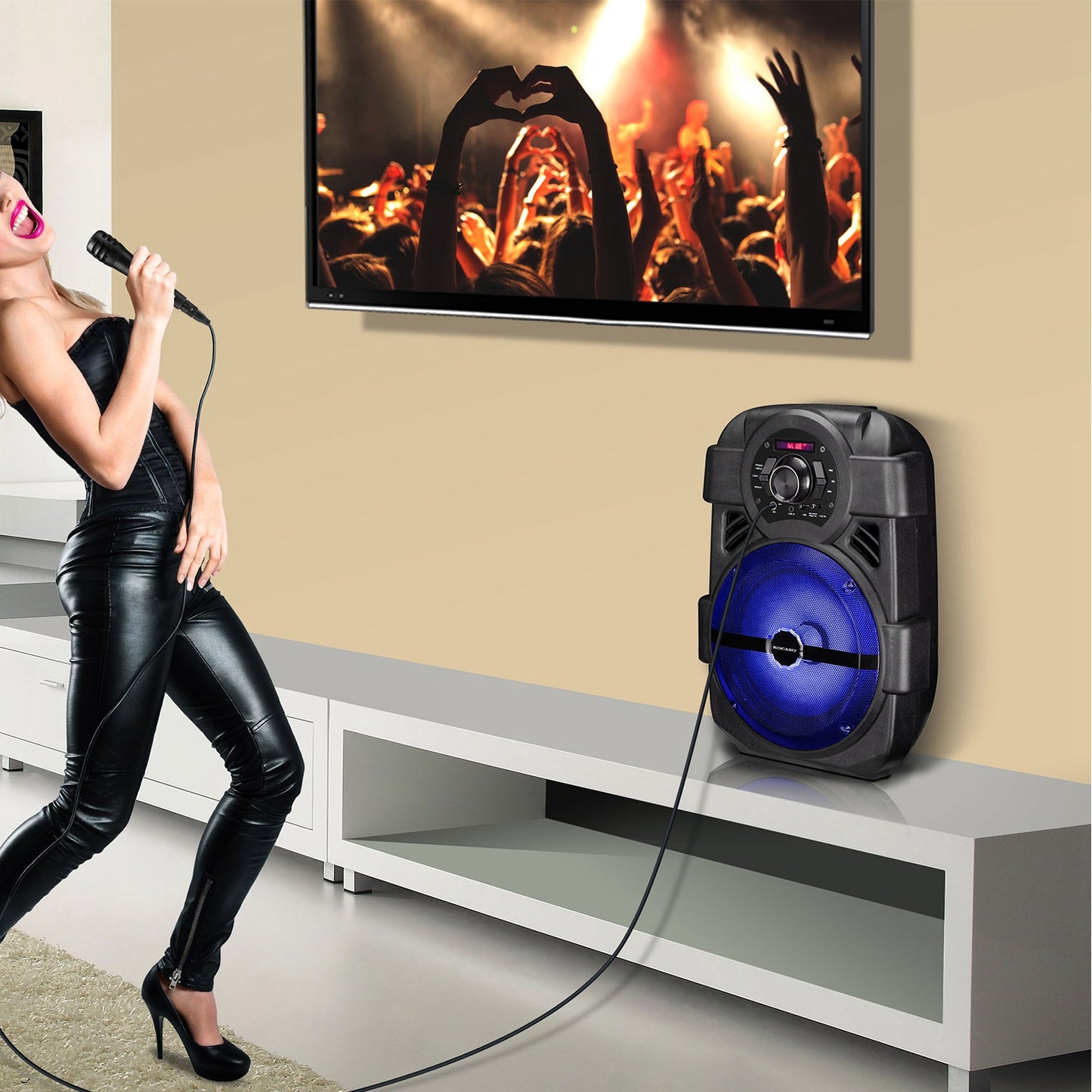 Portable PA Karaoke Speaker with 8" Subwoofer & DJ Lights