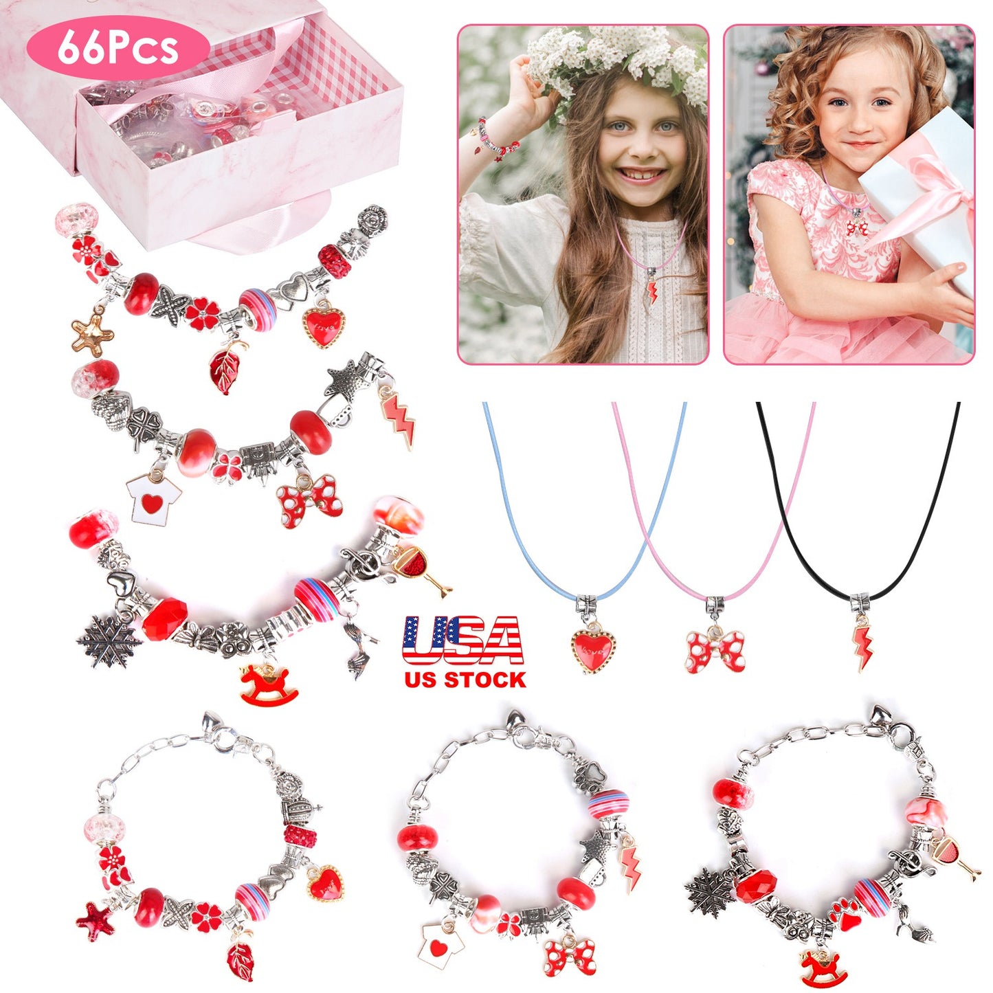 66-Piece Kids' DIY Charm Bracelet Kit