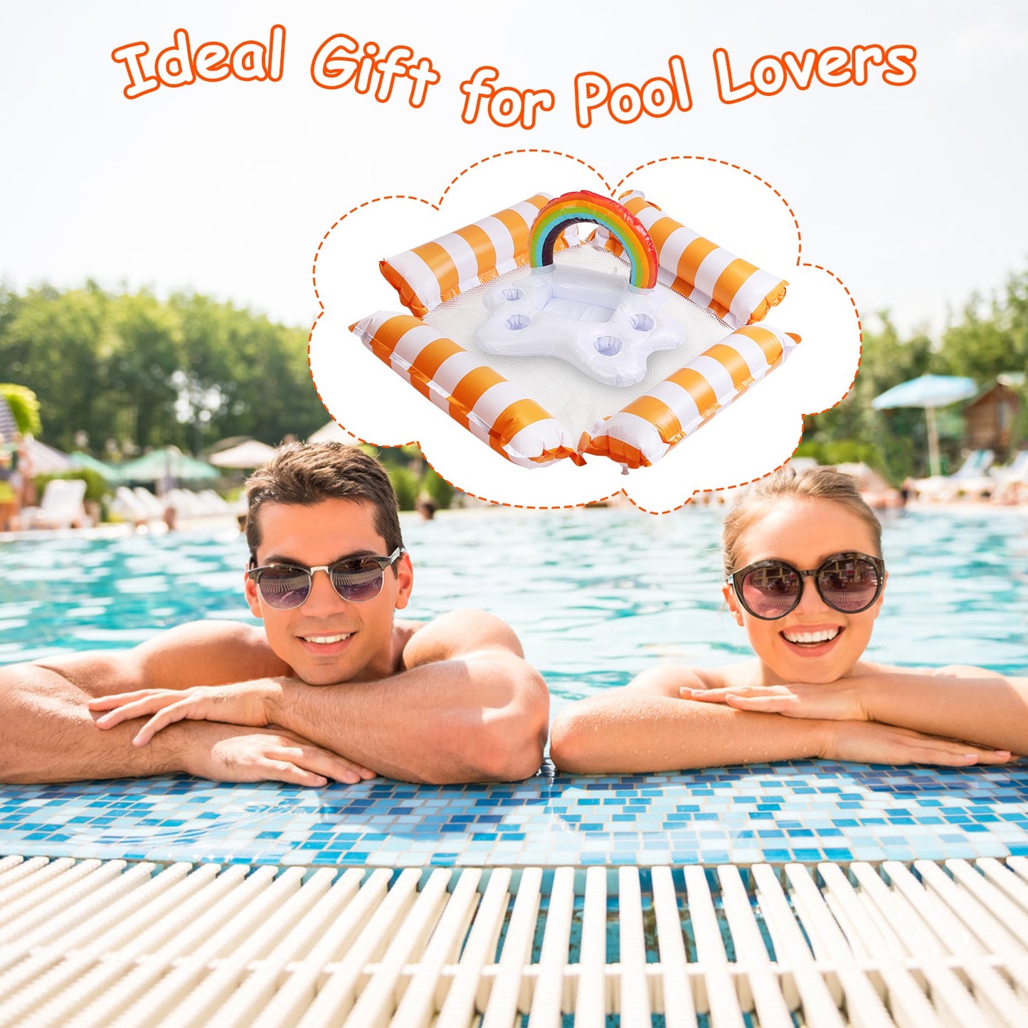 Inflatable Pool Float Set - 2 Hammocks & Drink Holder