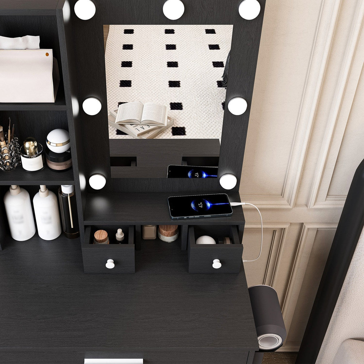 Vanity Desk Set with LED Lighted Mirror & Padded Stool