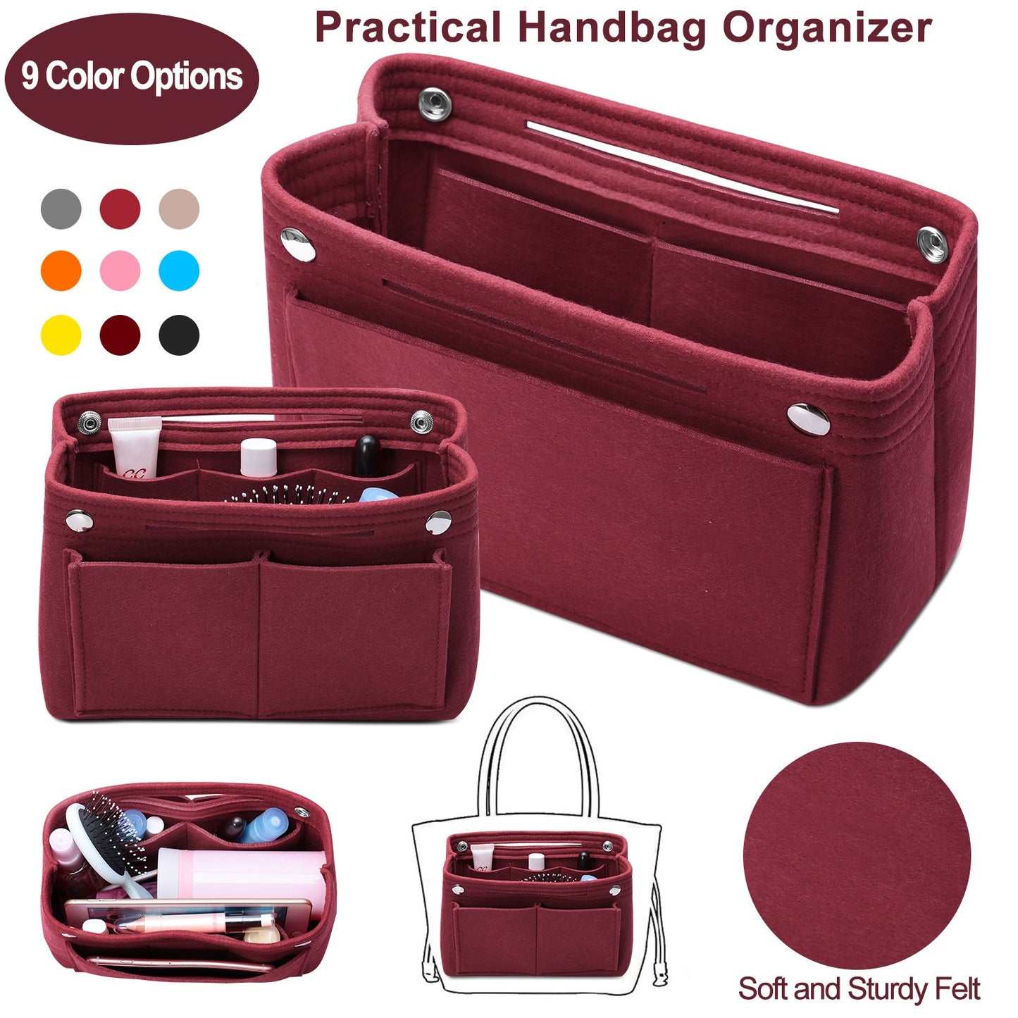 Felt Handbag Insert Organizer Purse