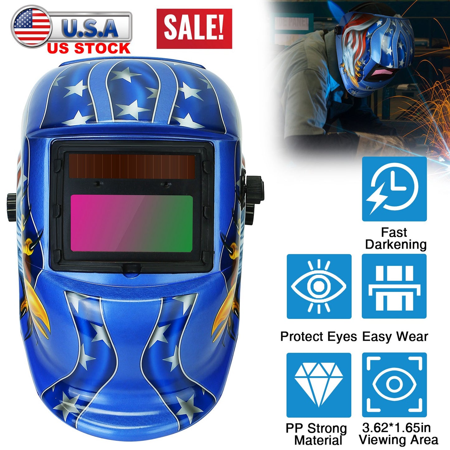 Auto Darkening Welding Helmet Solar Powered Shade 9-13
