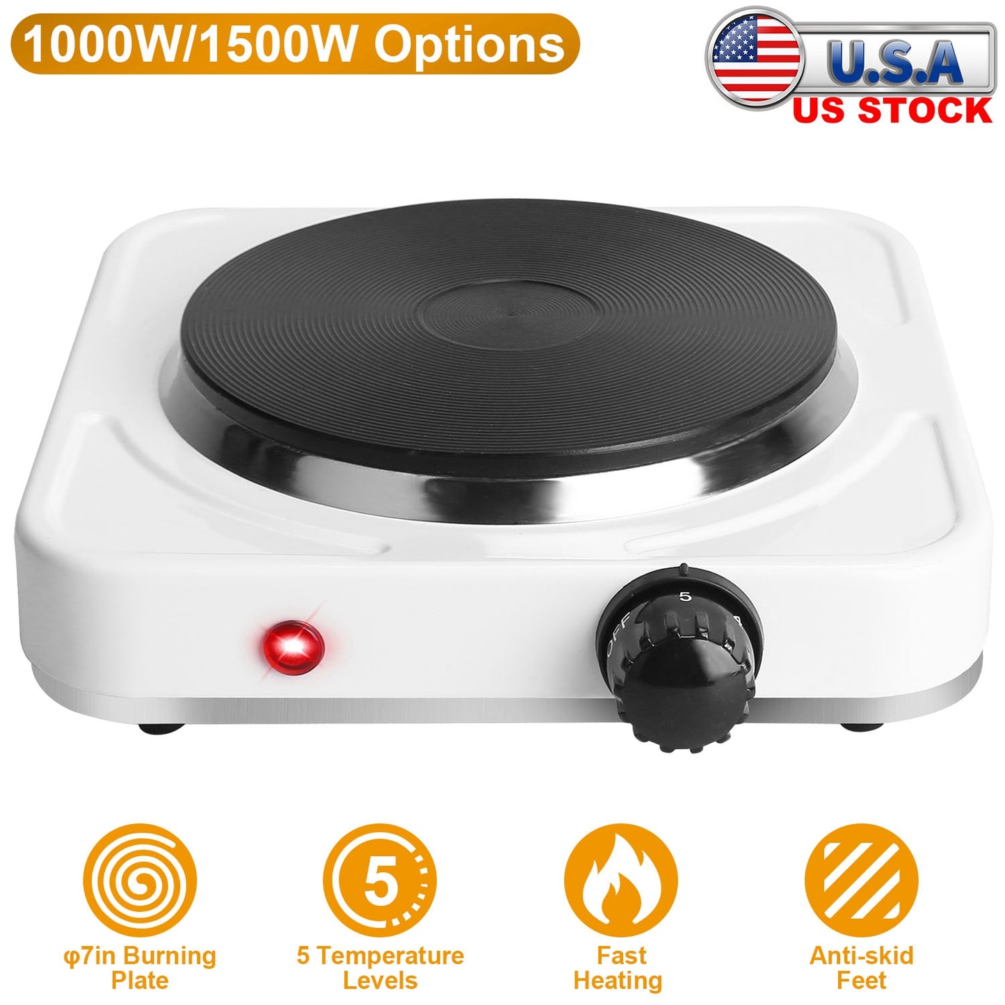 Electric Single Burner Hot Plate 1500W Portable Countertop Stove