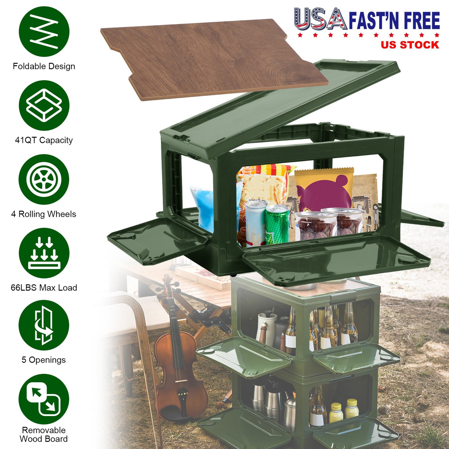 Collapsible Storage Bin with Wheels & Cutting Board Lid - 41QT