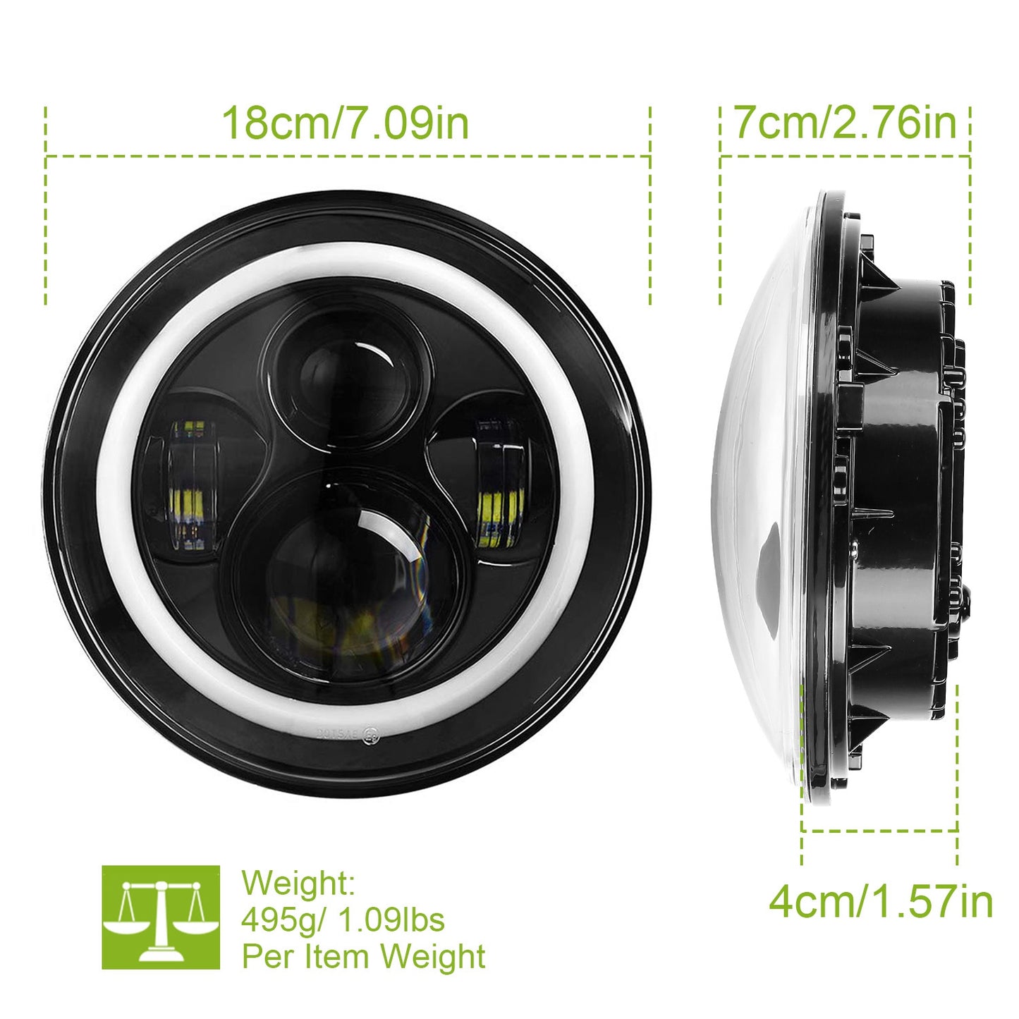 7" Round LED Headlights with Halo Angel Eyes for Jeep Wrangler