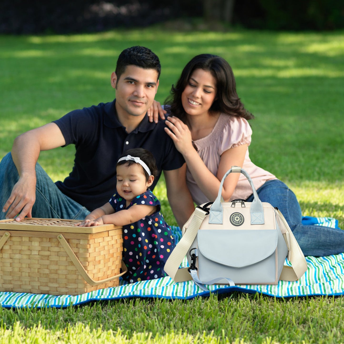 Diaper Bag with 6 Pockets and Detachable Small Bag