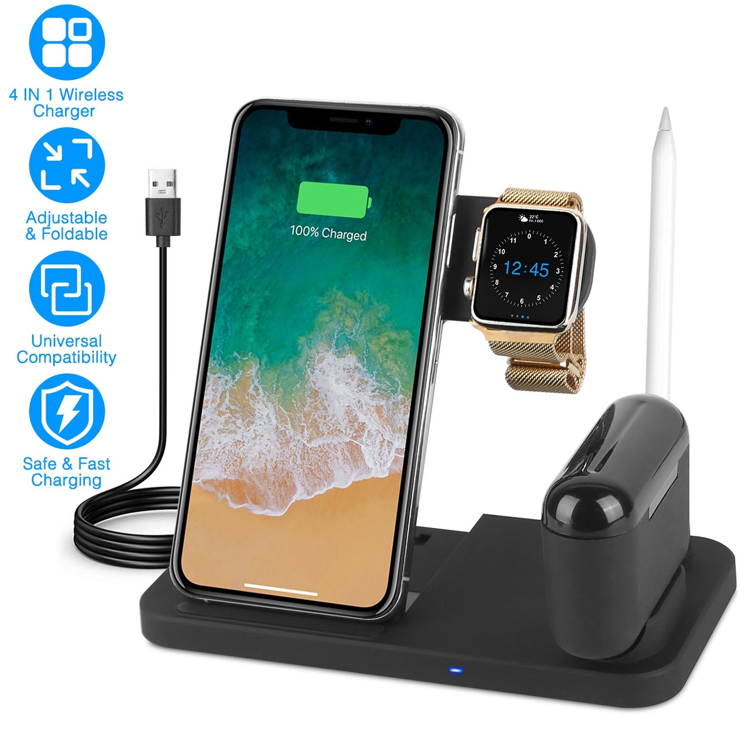 4-in-1 Wireless Charging Station with Foldable Stand