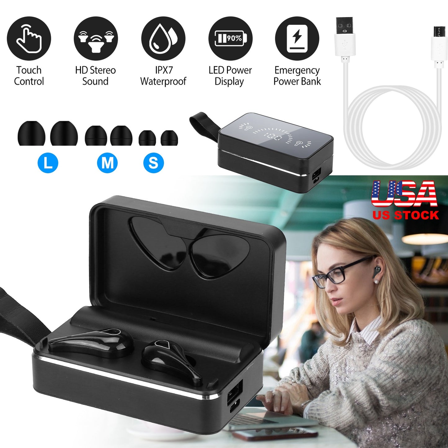 Wireless Earbuds with IPX7 Waterproof & LED Charging Case