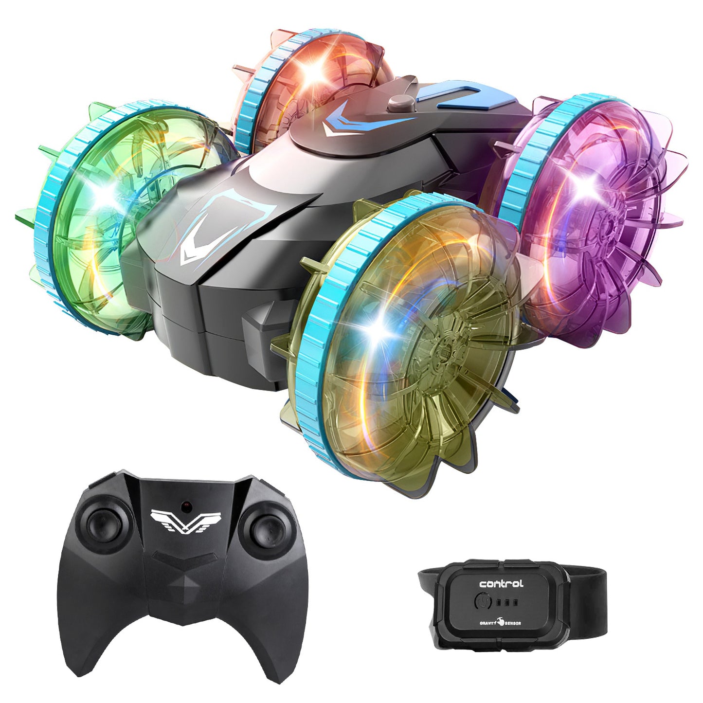 Amphibious RC Stunt Car with Wrist Controller & RGB Lights