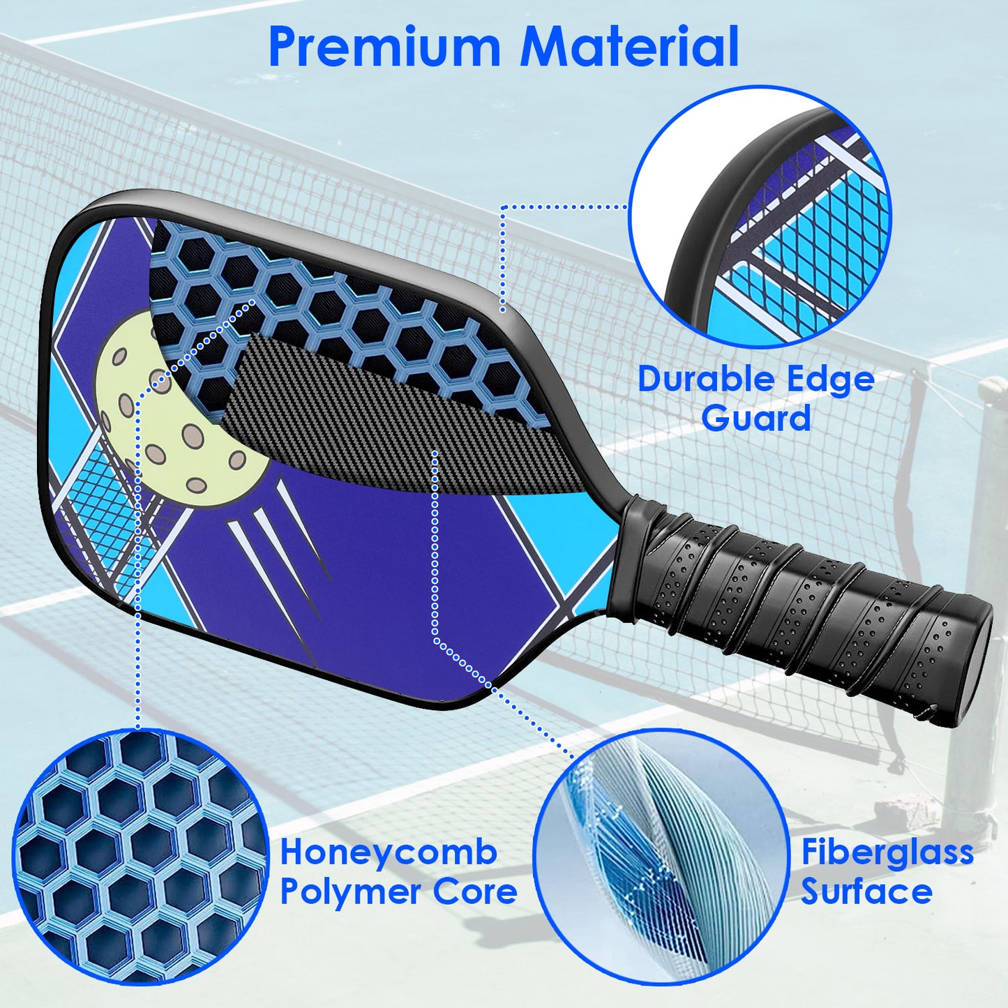 Pickleball Set with 2 Fiberglass Paddles & 4 Balls