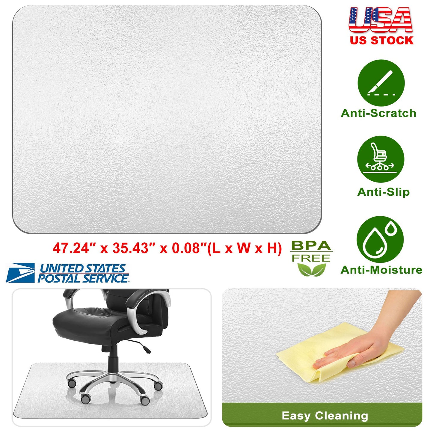 Chair Mat 36" x 48" PVC Floor Protector for Hard Floors