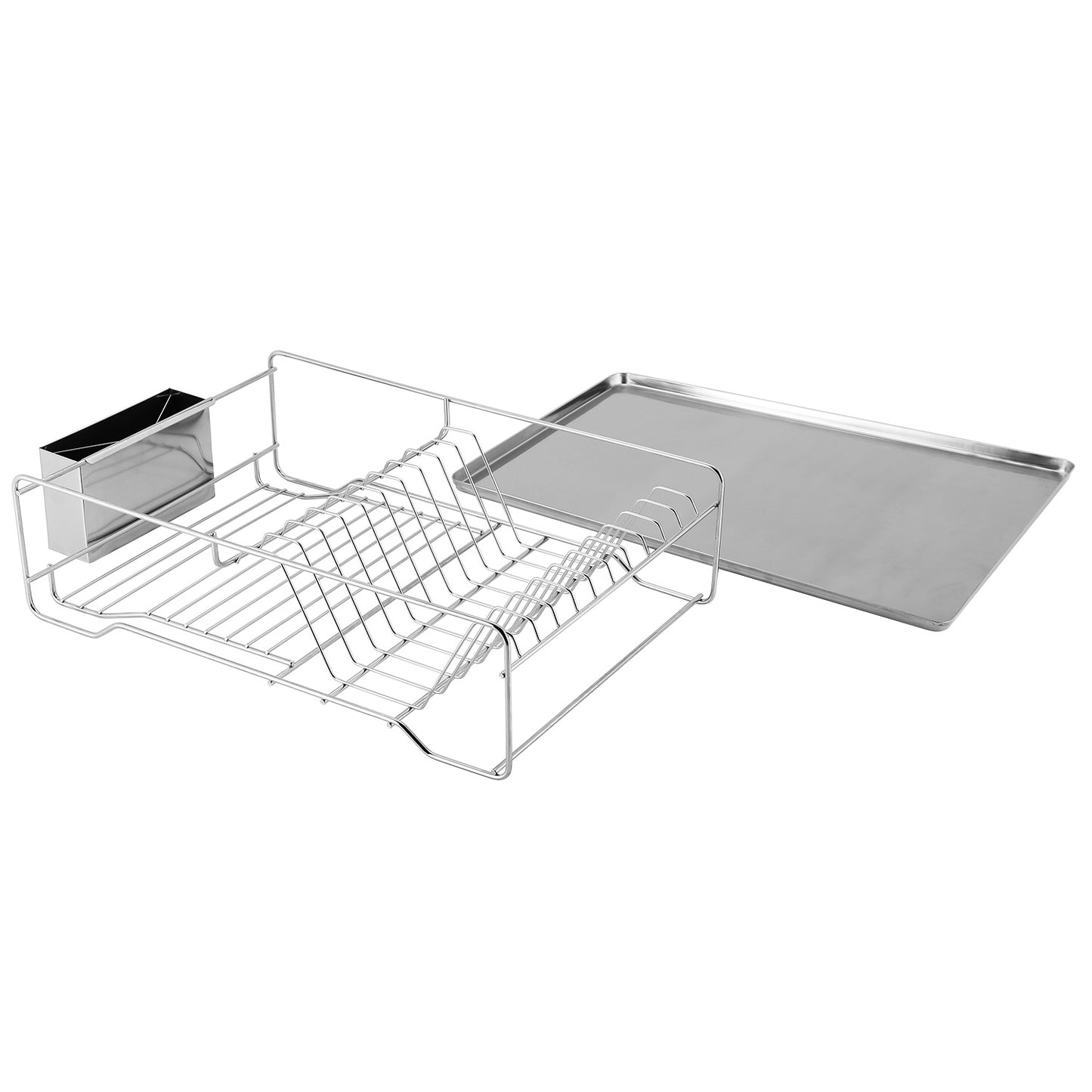 Stainless Steel Dish Drying Rack with Drainboard & Cutlery Holder