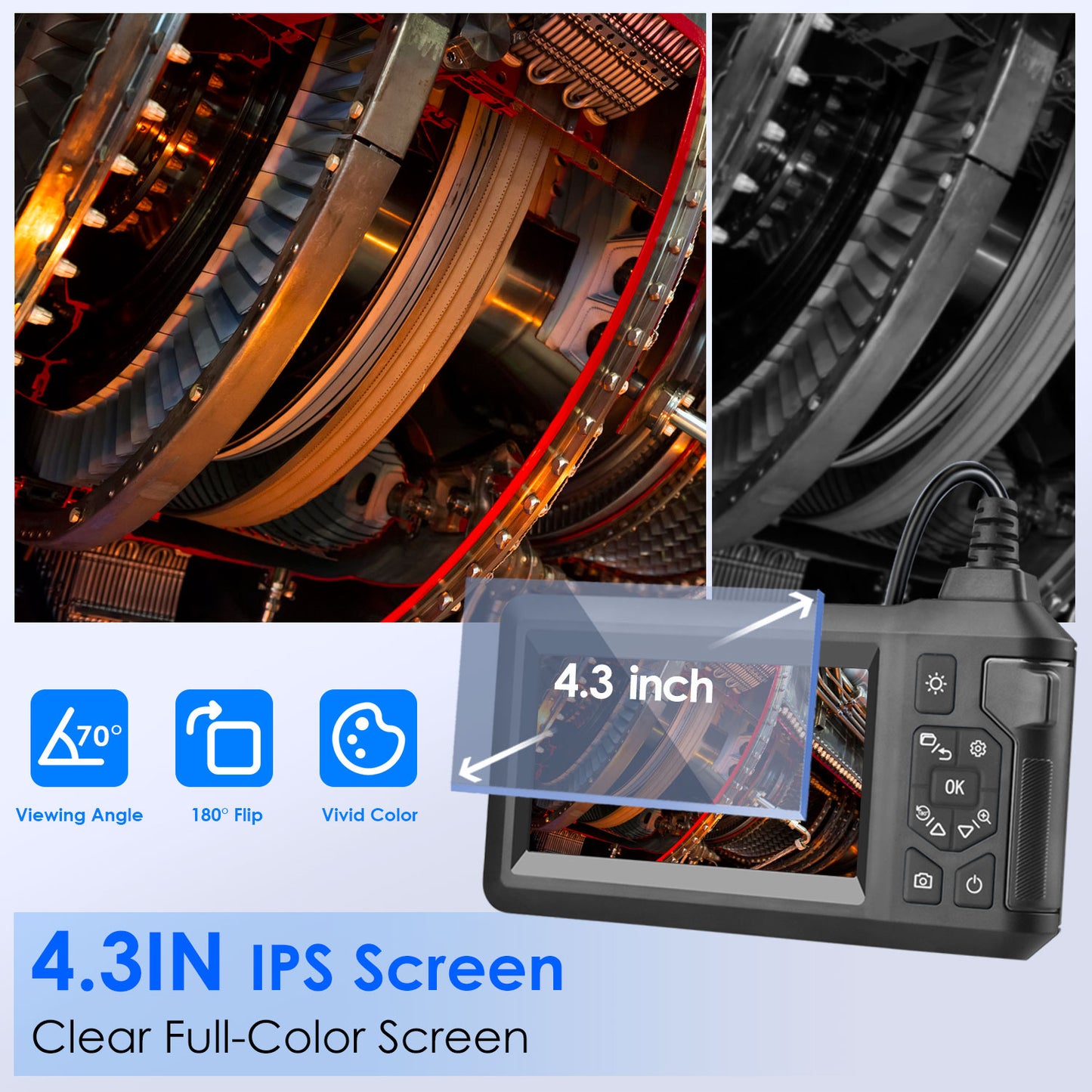 1080P Endoscope Camera with 4.3" Screen and 16.4FT Cable