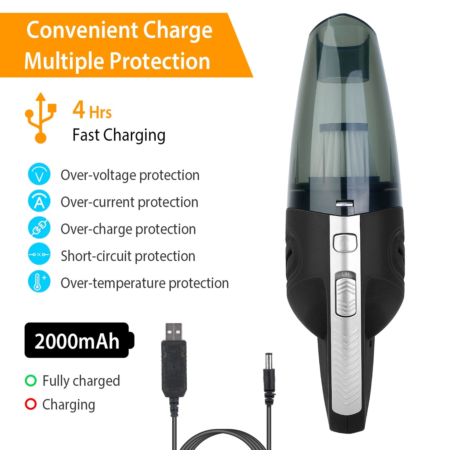 Cordless Handheld Car Vacuum Cleaner with 4800PA Suction