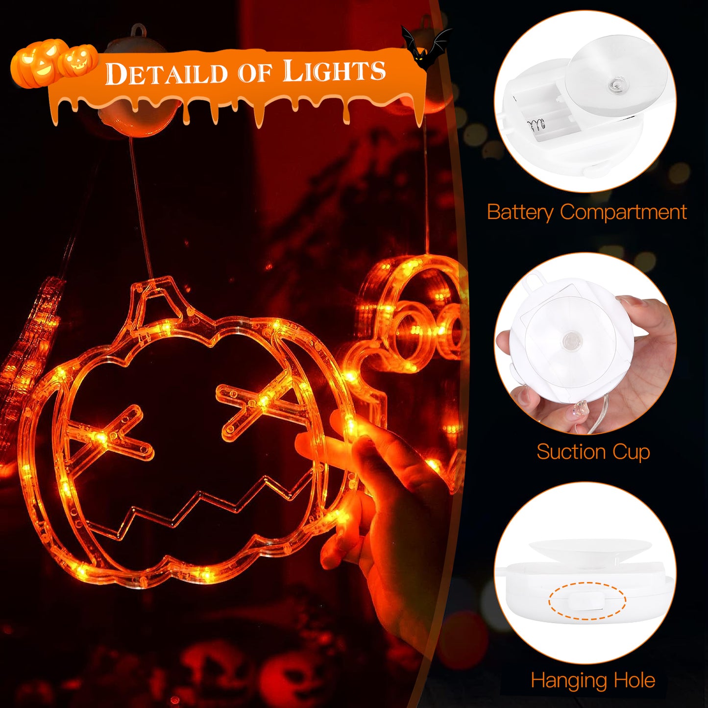 Halloween Window Light Set - Spider, Witch Hat & Pumpkin