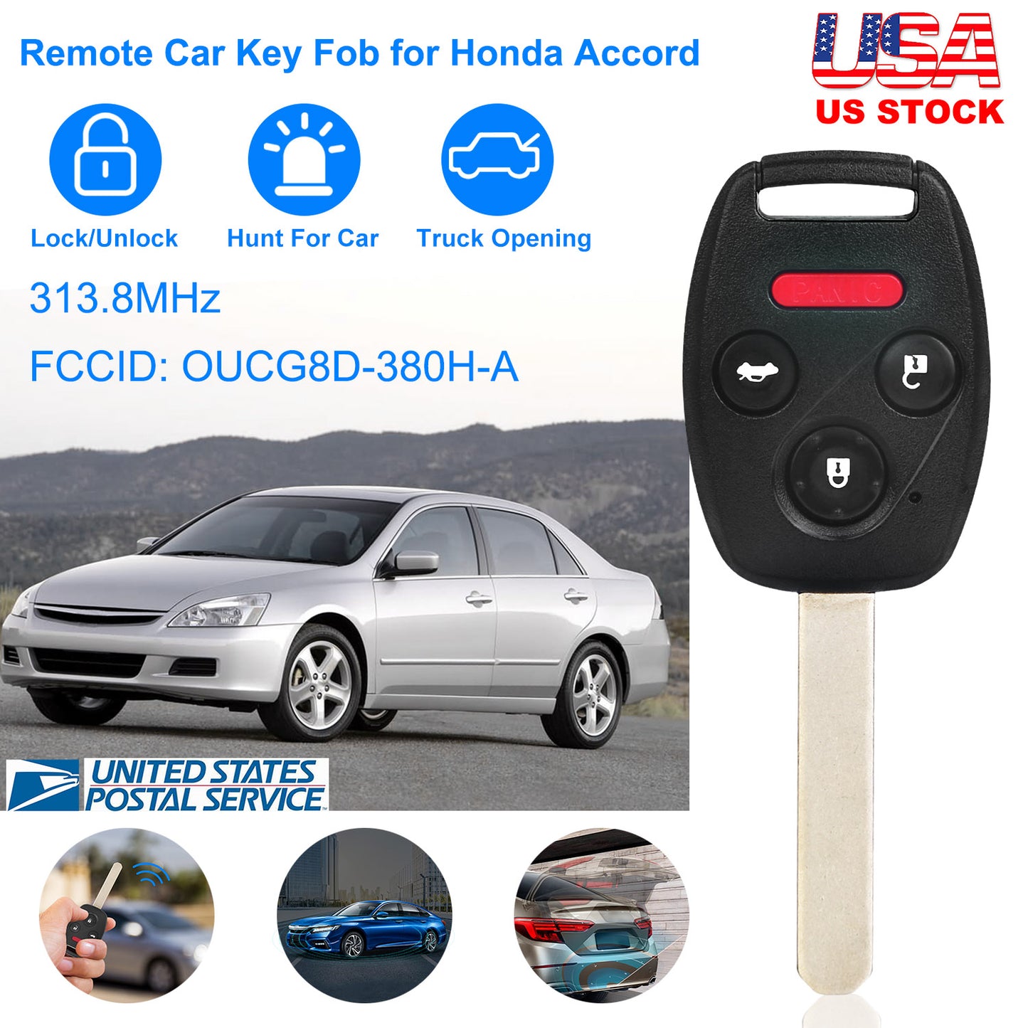 Remote Key Fob for Honda Accord 2003-2007 (3 Button + Panic)