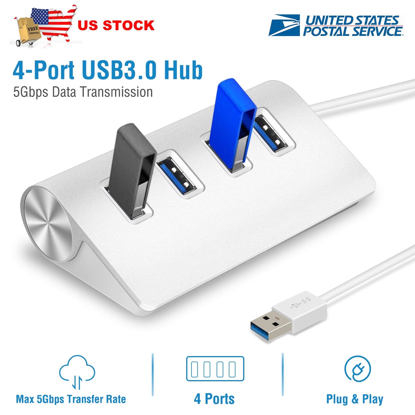 4-Port USB 3.0 Hub with 5Gbps Data Transfer Speed