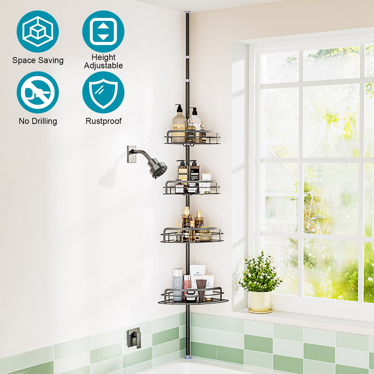 Corner Shower Caddy with 4 Adjustable Shelves