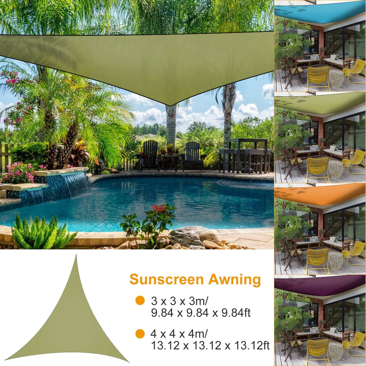 Triangle Shade Sail Canopy - Waterproof Outdoor Sun Shelter