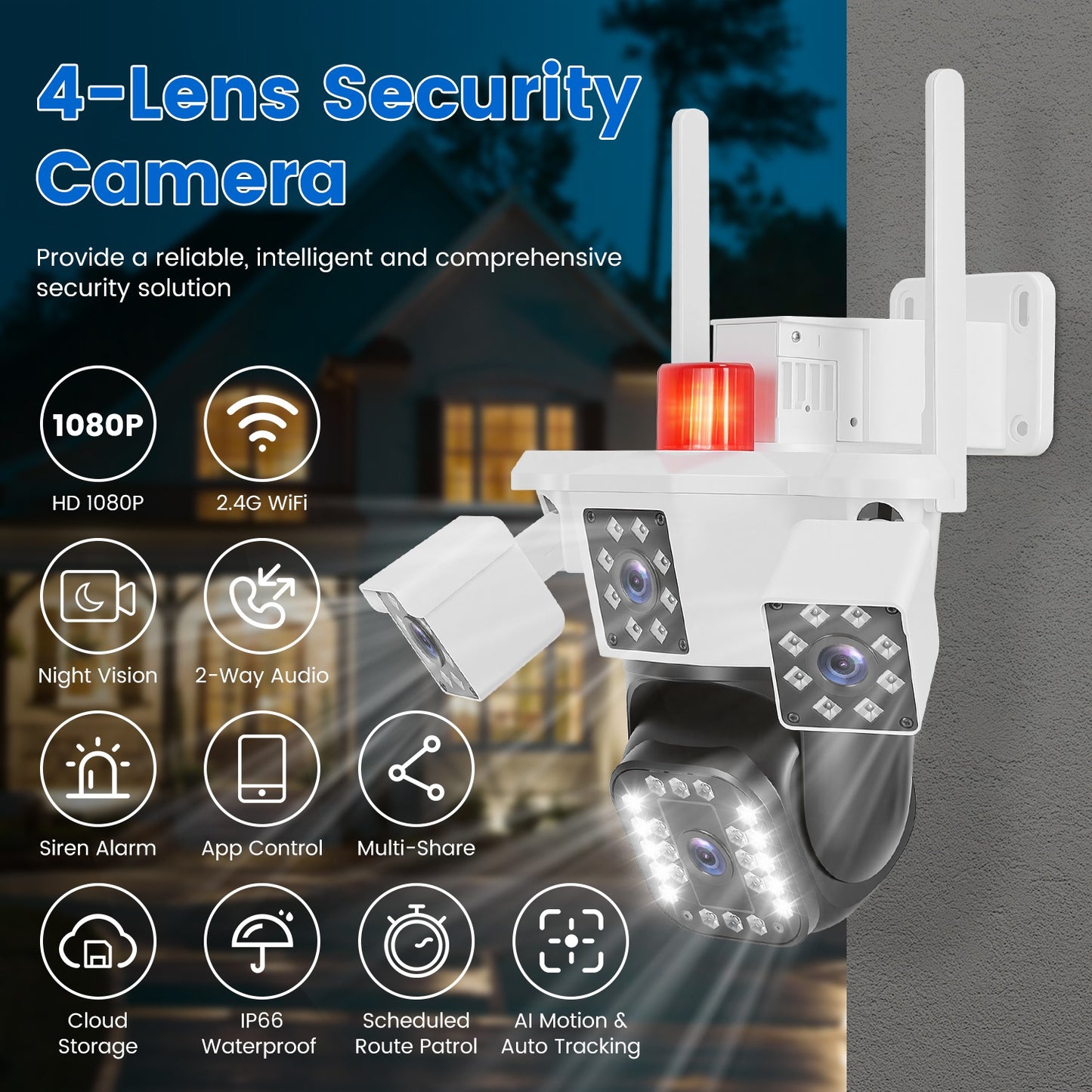 1080P 4-Lens Security Camera with 360° Pan & Tilt