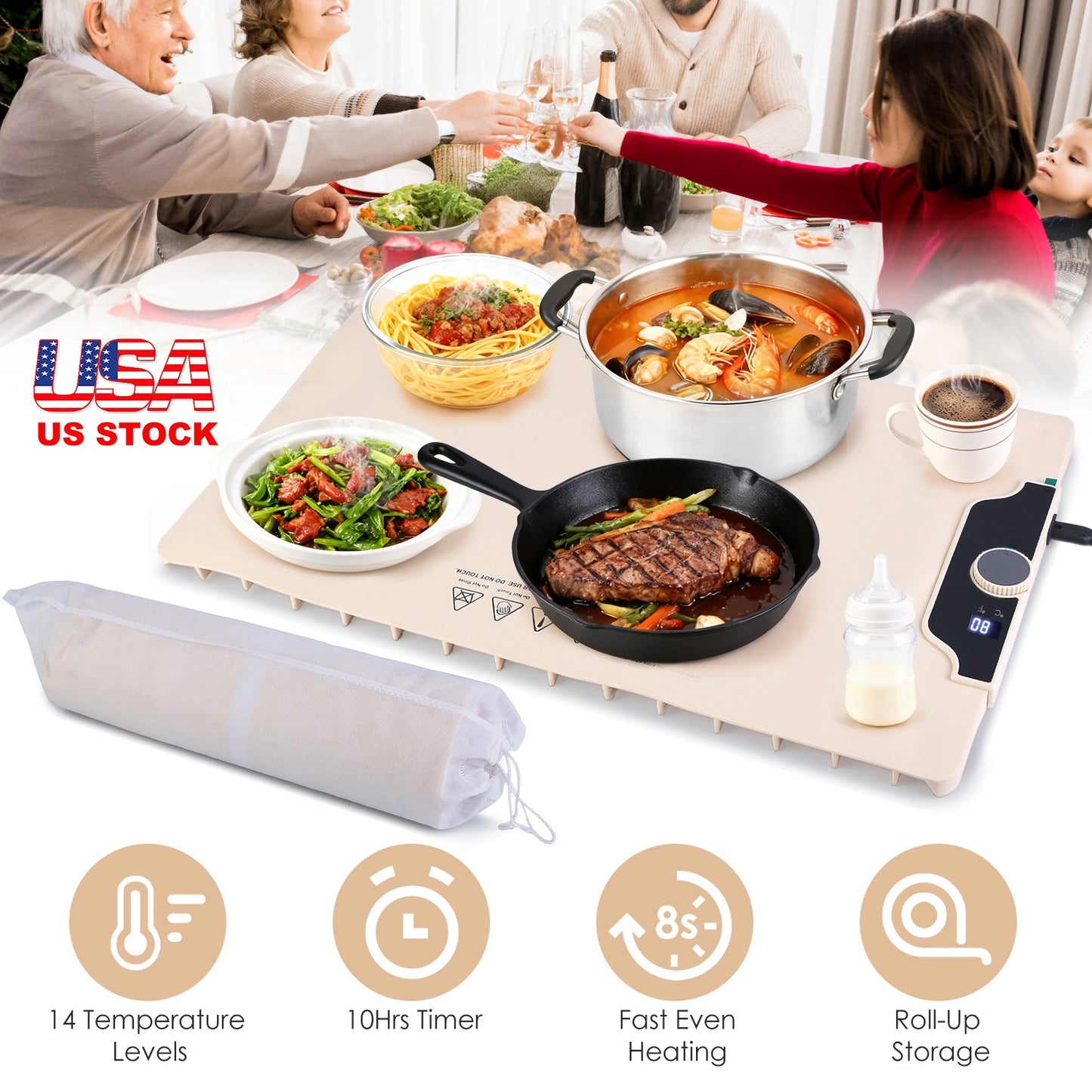 Electric Food Warming Mat 23.6x15.8in with 14 Temp Levels