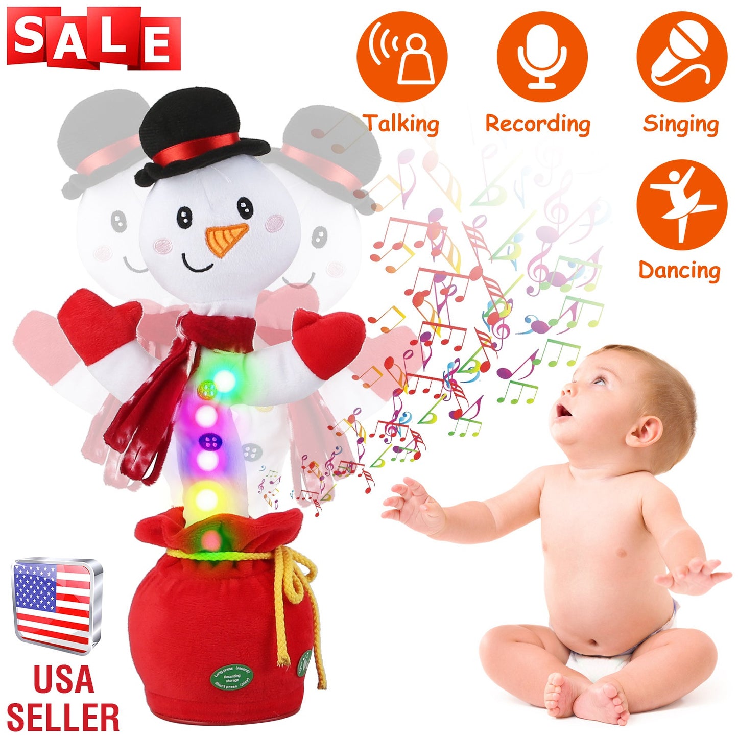 Dancing Christmas Plush Toy with Music, Lights & Recording