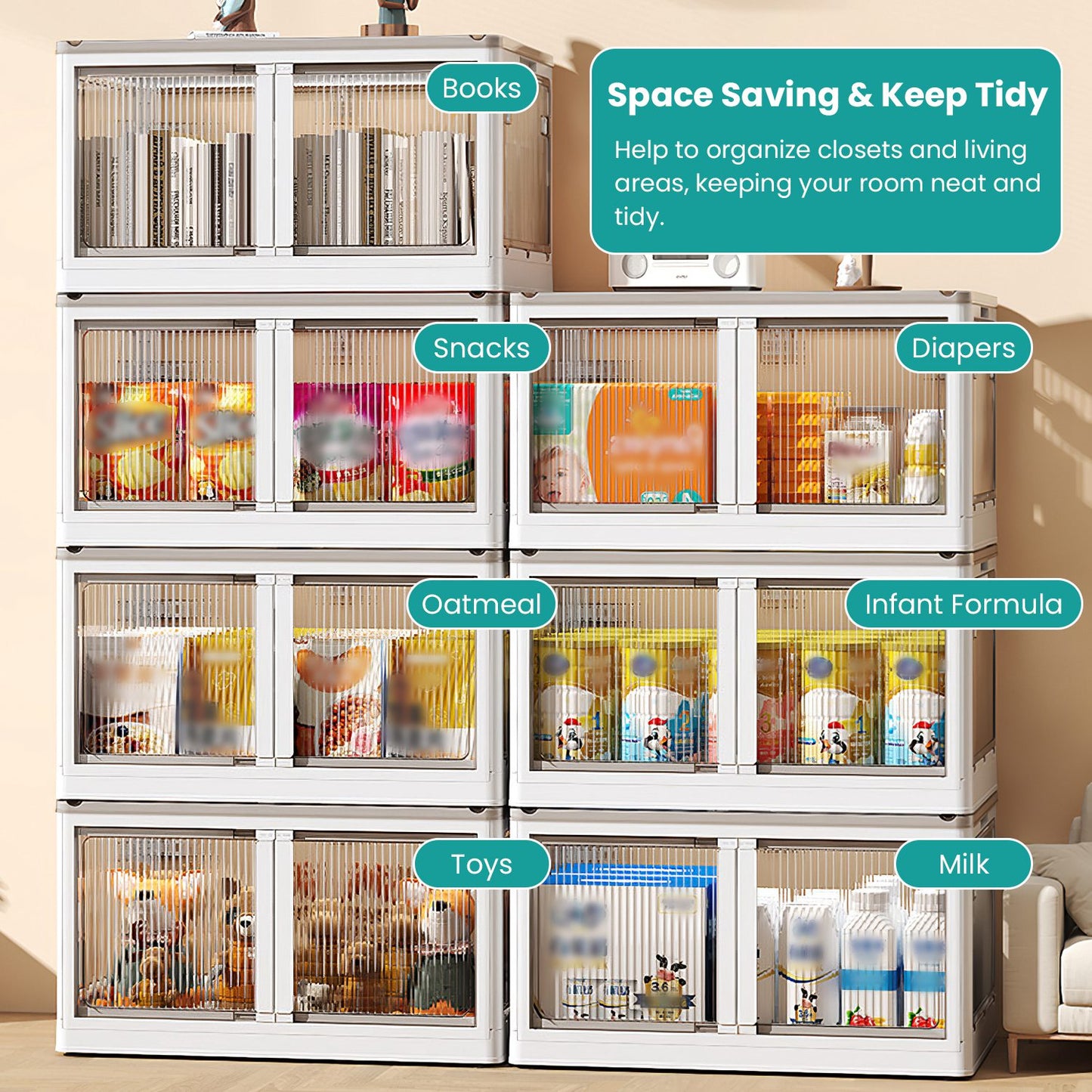 Foldable Storage Bins with Lids & Wheels - 3 Pack Stackable