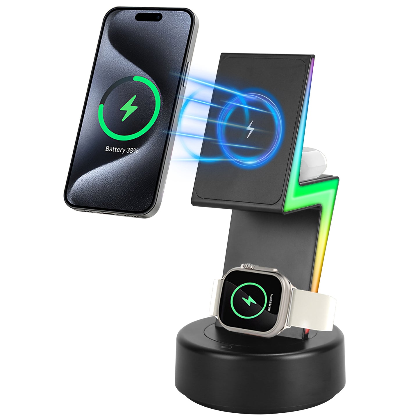3-in-1 Magnetic Wireless Charging Station with RGB Lighting