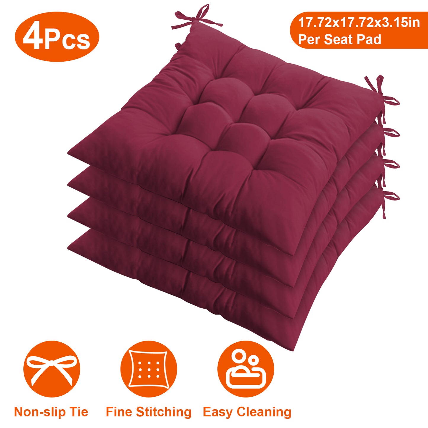 Square Chair Cushion Pads with Ties - 17.72" (Set of 4)