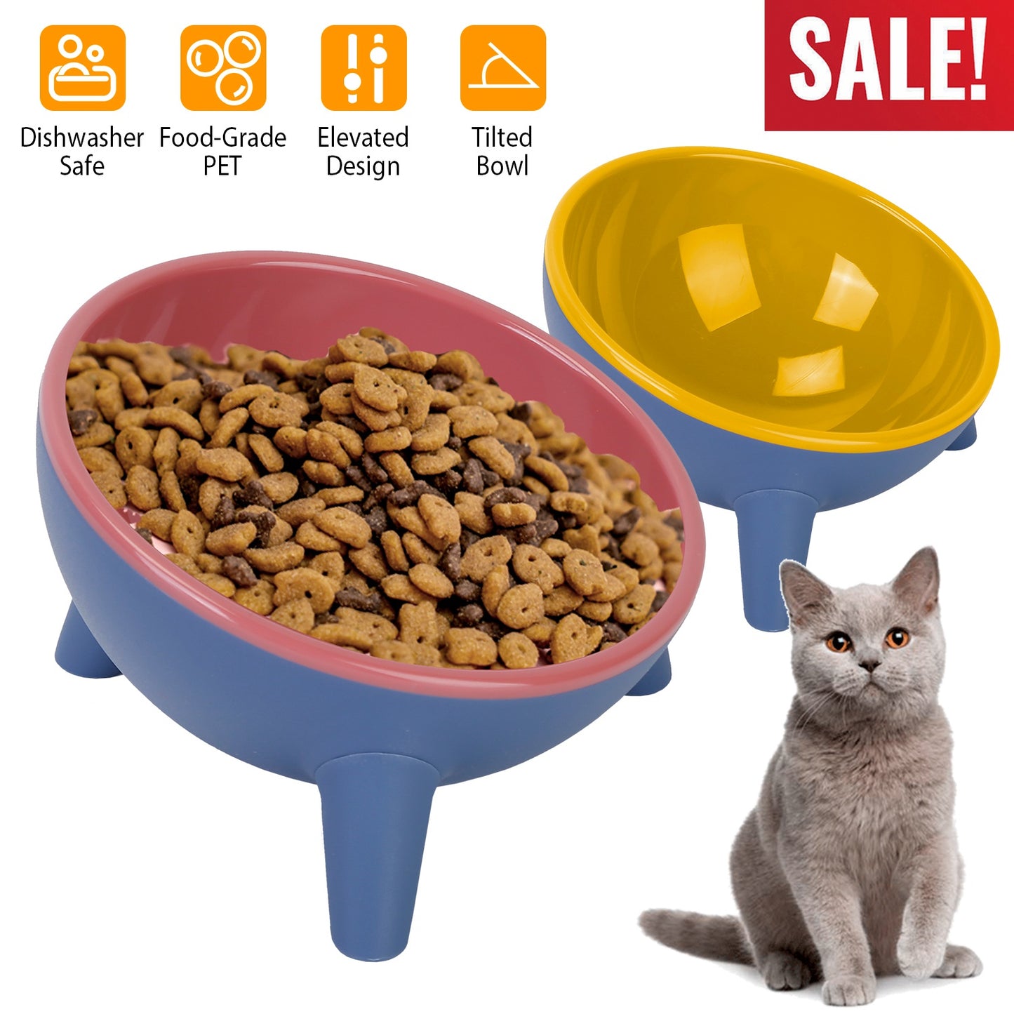 Elevated Tilted Cat Food Bowl with Backflow Prevention