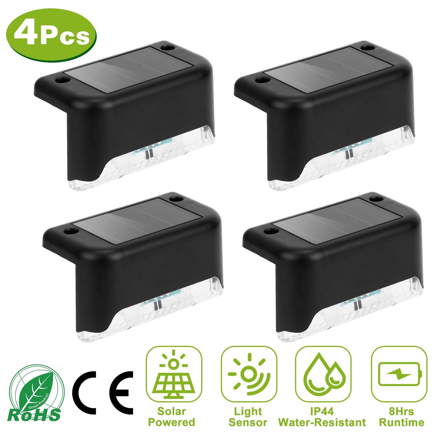 Solar Powered LED Step Lights - 4 Pack Outdoor Deck Stairs
