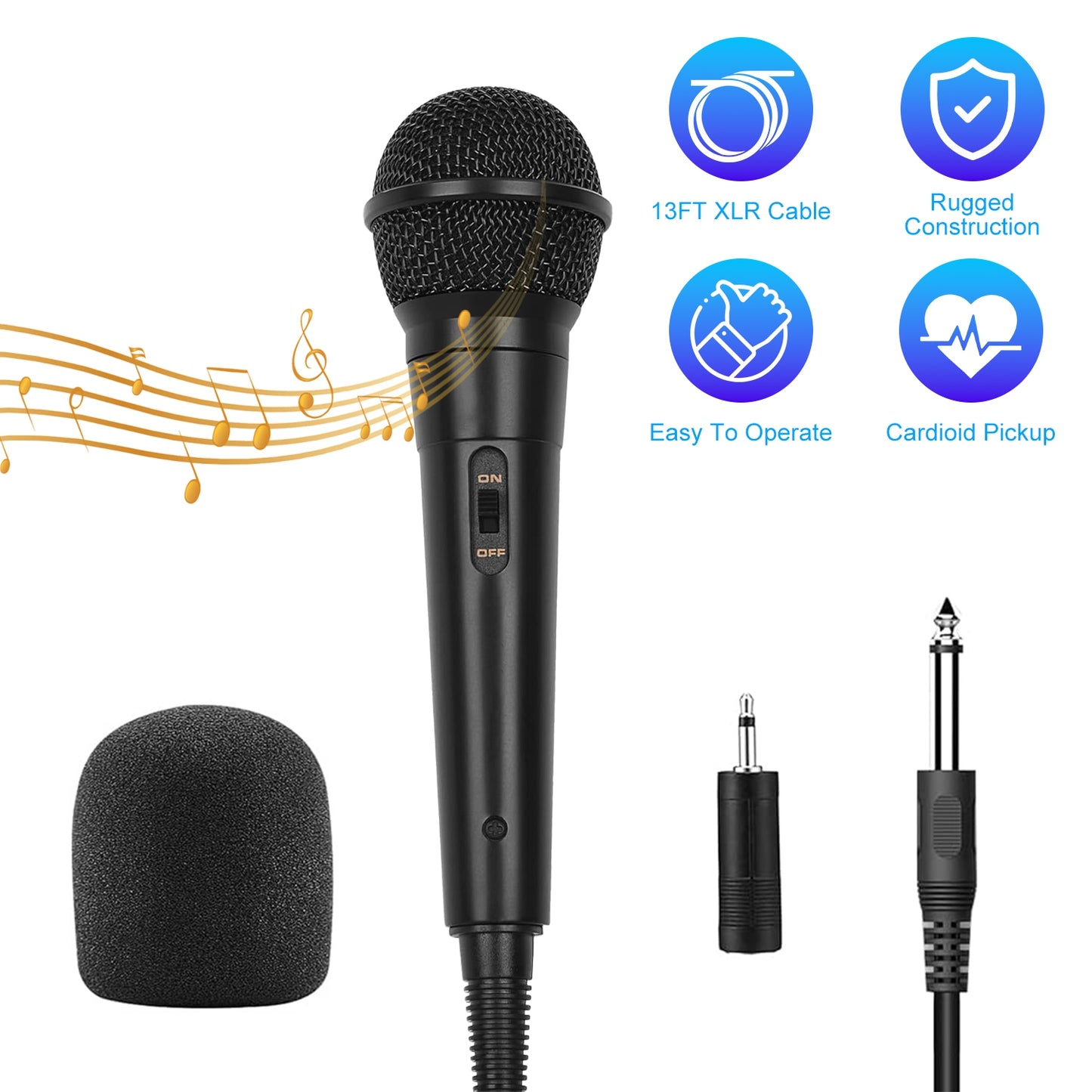 Handheld Dynamic Microphone with 13ft Cable & On/Off Switch