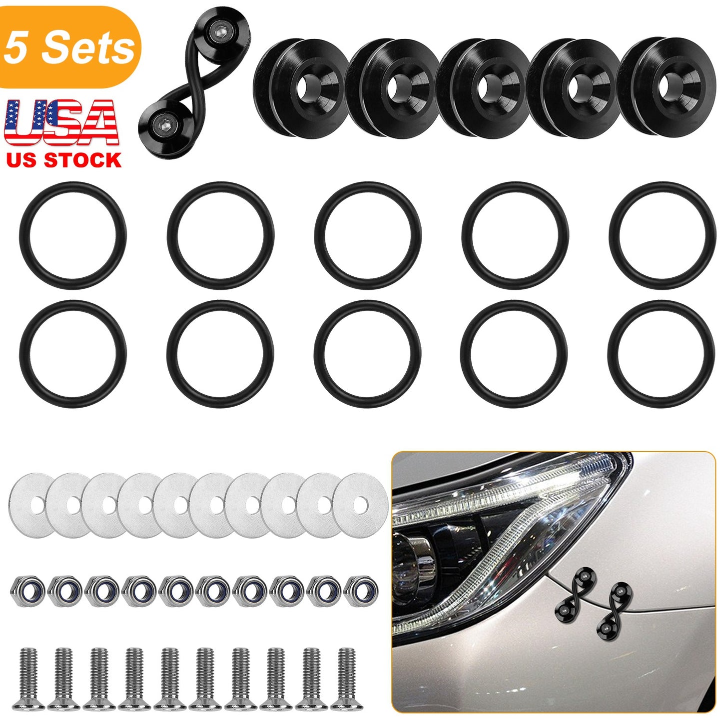 Quick Release Bumper Fasteners Kit - 5 Set Aluminum Alloy