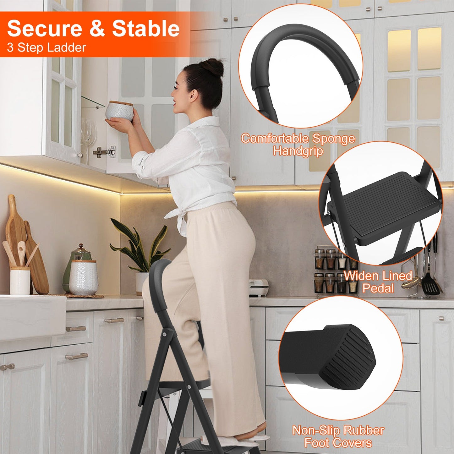 3-Step Foldable Ladder with 330 lb Capacity