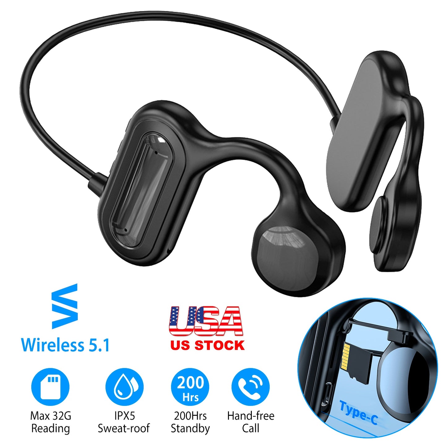 Bone Conduction Headphones Wireless Open Ear Sports Headset