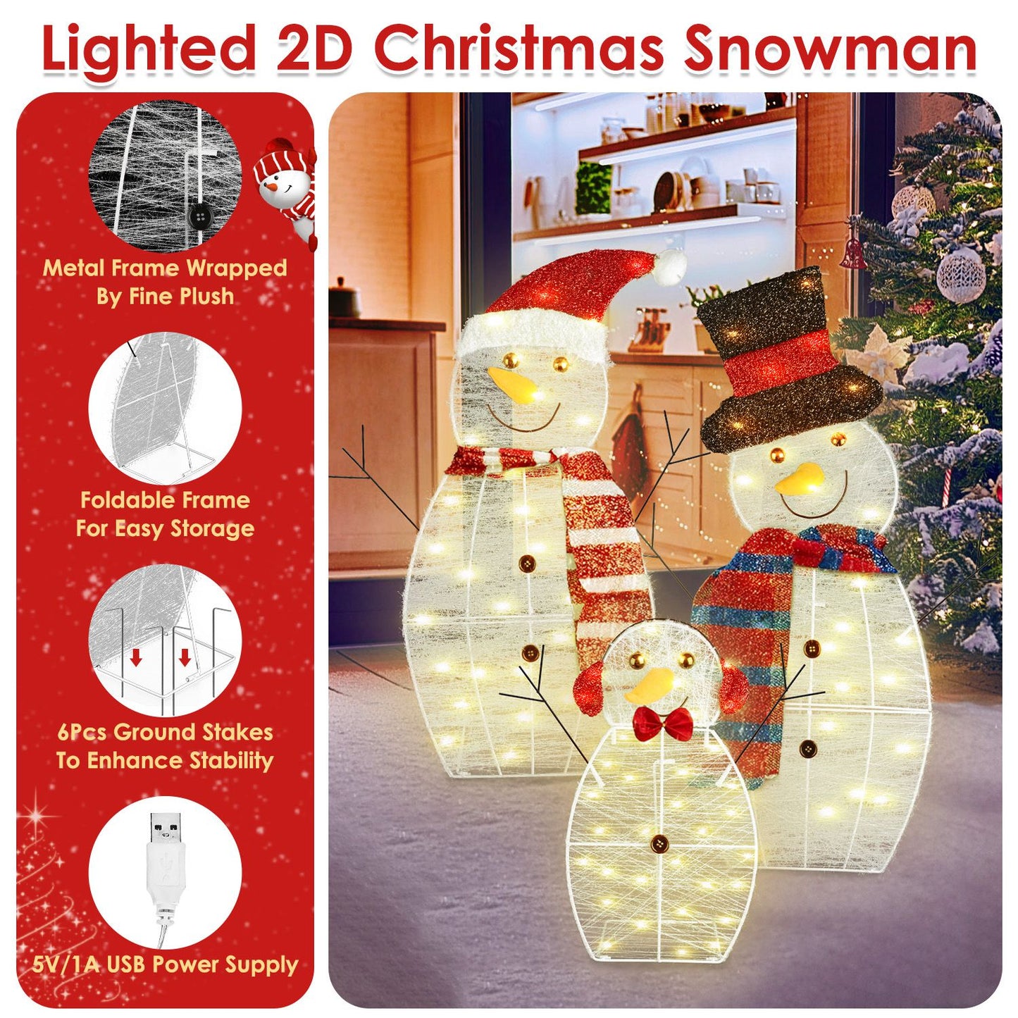 Christmas Snowman Family Yard Decoration with LED Lights