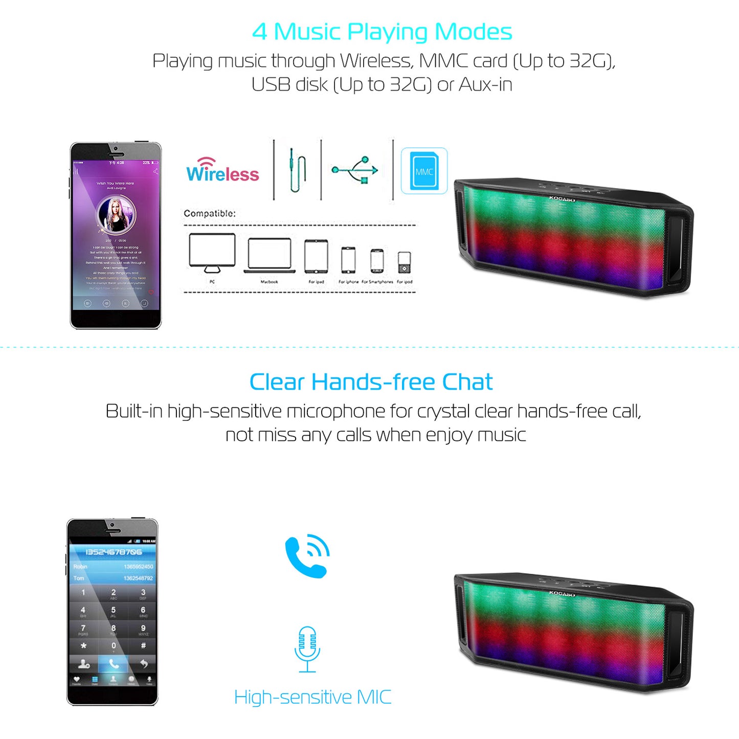 LED Wireless Speaker with Multicolor Lights and FM Radio