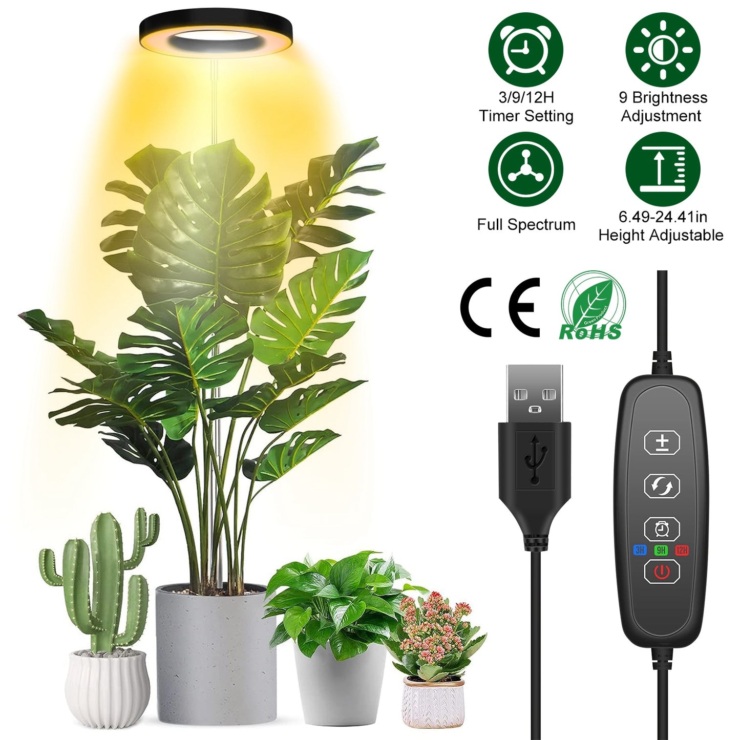 LED Plant Grow Light with Auto Timer & Adjustable Height