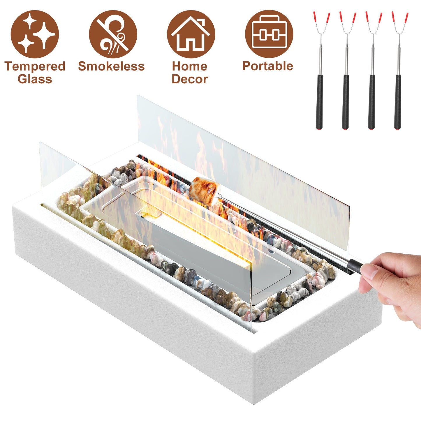 Tabletop Fire Pit with Roasting Sticks - Portable Ethanol