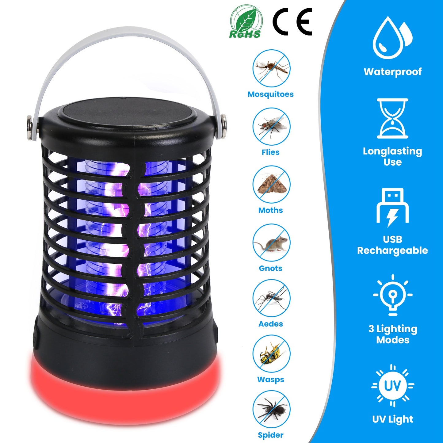 Rechargeable Bug Zapper Light with 3 Lighting Modes