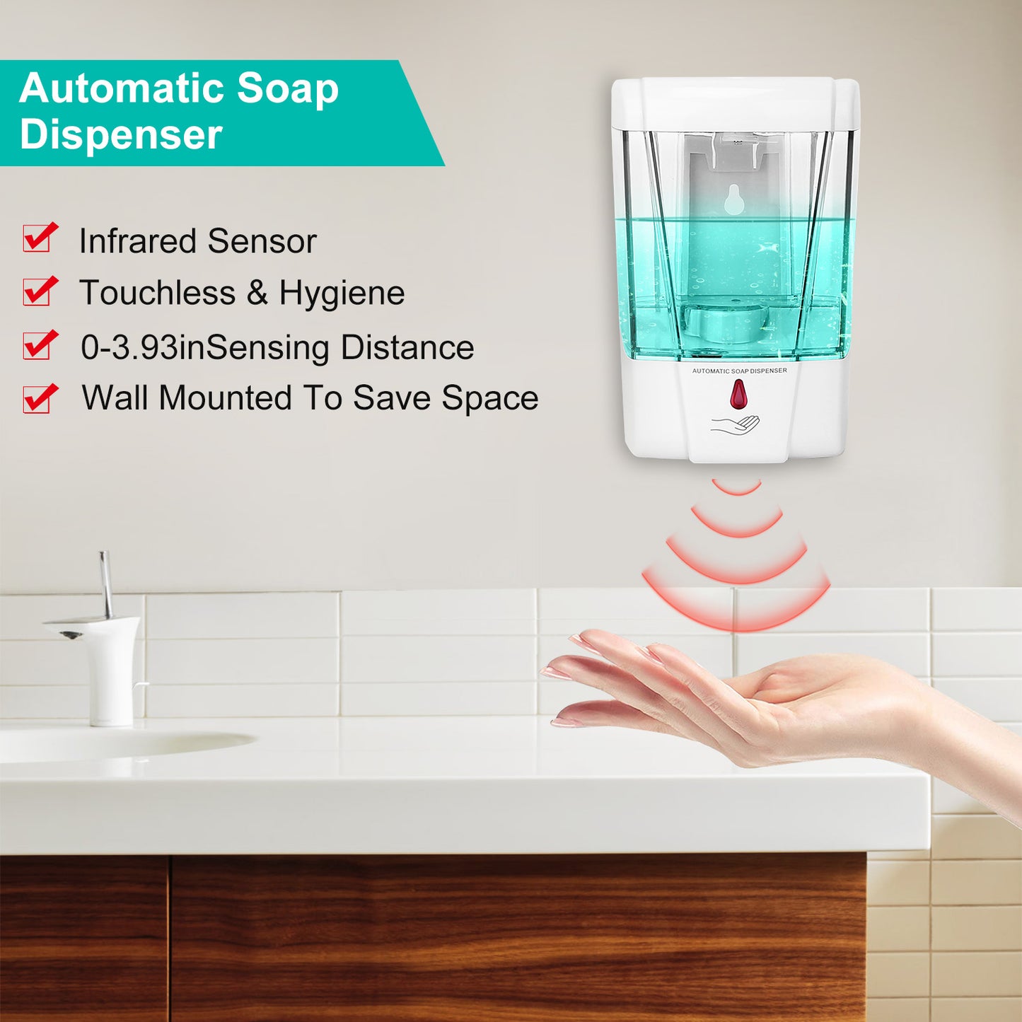 Automatic Soap Dispenser 700ML Wall Mounted Touchless Sensor